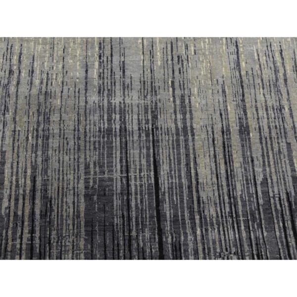 10'5"x10'5" Gray and Black, Pure Wool Hand Knotted, Modern Ombre Design Densely Woven, Square Oriental Rug  - 75159 - Image 9