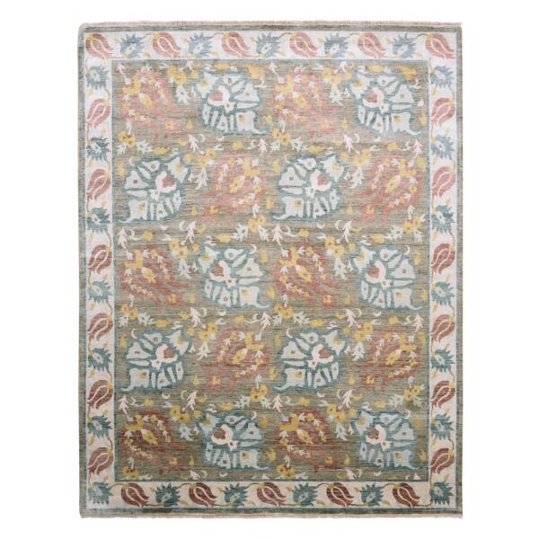 8'x10'2" Honey Brown, Arts and Crafts Tulip Design, 100% Pure and Real Silk Hand Knotted, Oriental Rug  - 75240