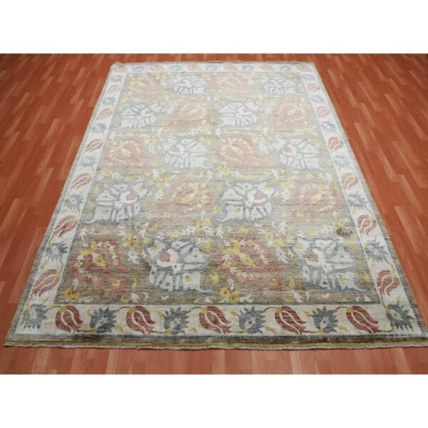 8'x10'2" Honey Brown, Arts and Crafts Tulip Design, 100% Pure and Real Silk Hand Knotted, Oriental Rug  - 75240 - Image 4