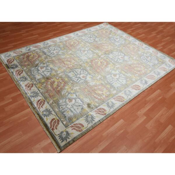 8'x10'2" Honey Brown, Arts and Crafts Tulip Design, 100% Pure and Real Silk Hand Knotted, Oriental Rug  - 75240 - Image 5