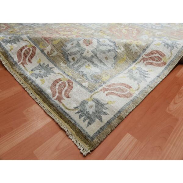 8'x10'2" Honey Brown, Arts and Crafts Tulip Design, 100% Pure and Real Silk Hand Knotted, Oriental Rug  - 75240 - Image 8