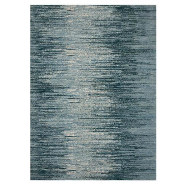 10'1"x14'1" Blue with Touches of Ivory Striae Design, Hand Knotted Pure Wool, Oriental Rug  - 75249