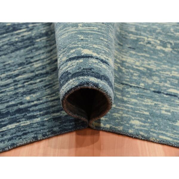 10'1"x14'1" Blue with Touches of Ivory Striae Design, Hand Knotted Pure Wool, Oriental Rug  - 75249 - Image 7