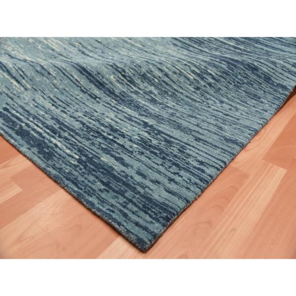 10'1"x14'1" Blue with Touches of Ivory Striae Design, Hand Knotted Pure Wool, Oriental Rug  - 75249 - Image 8