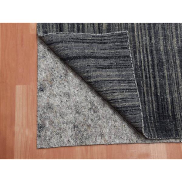 2'6"x12'6" Gray and Black, Modern Ombre Design Densely Woven, Hand Knotted, Extra Soft Wool Runner Oriental Rug  - 75263 - Image 4