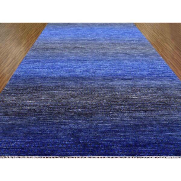 10'5"x14'6" Denim Blue, Pure Wool Modern Chiaroscuro Collection, Thick and Plush, Hand Knotted Oriental Rug  - 79003 - Image 3