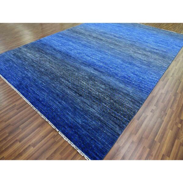 10'5"x14'6" Denim Blue, Pure Wool Modern Chiaroscuro Collection, Thick and Plush, Hand Knotted Oriental Rug  - 79003 - Image 4