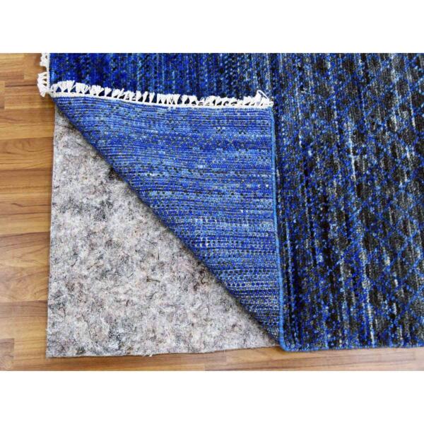 10'5"x14'6" Denim Blue, Pure Wool Modern Chiaroscuro Collection, Thick and Plush, Hand Knotted Oriental Rug  - 79003 - Image 5