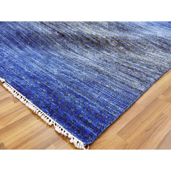 10'5"x14'6" Denim Blue, Pure Wool Modern Chiaroscuro Collection, Thick and Plush, Hand Knotted Oriental Rug  - 79003 - Image 7