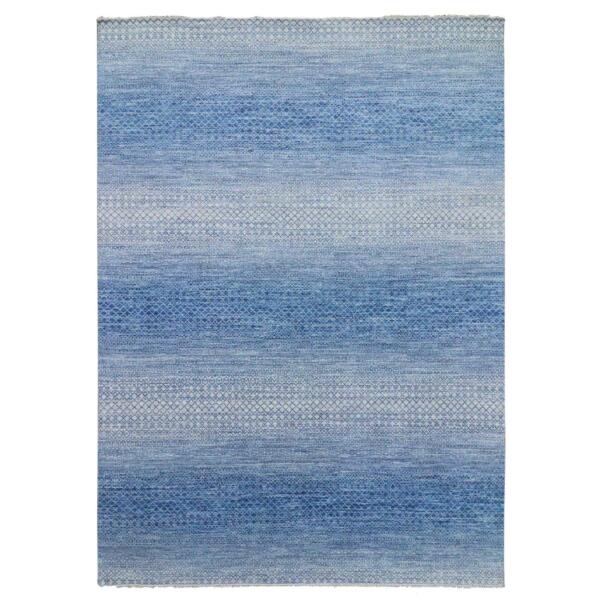 10'1"x14' Blue, Hand Knotted Modern Chiaroscuro Collection, Pure Wool Thick and Plush, Oriental Rug  - 79023