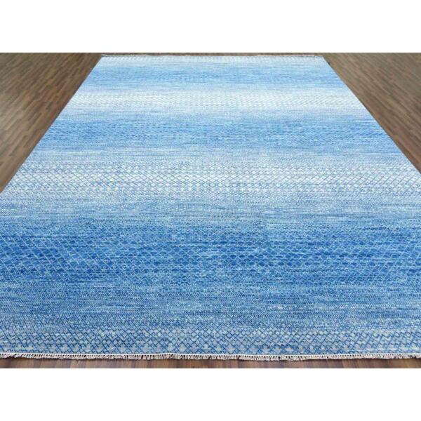 10'1"x14' Blue, Hand Knotted Modern Chiaroscuro Collection, Pure Wool Thick and Plush, Oriental Rug  - 79023 - Image 3