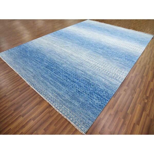 10'1"x14' Blue, Hand Knotted Modern Chiaroscuro Collection, Pure Wool Thick and Plush, Oriental Rug  - 79023 - Image 4