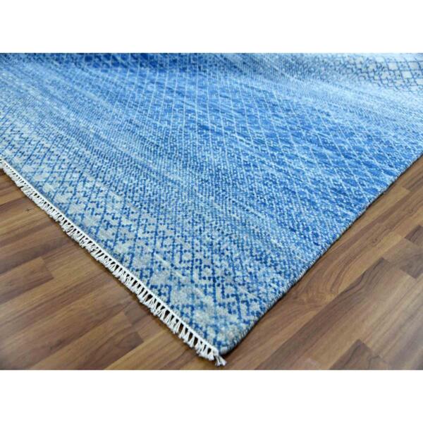 10'1"x14' Blue, Hand Knotted Modern Chiaroscuro Collection, Pure Wool Thick and Plush, Oriental Rug  - 79023 - Image 7