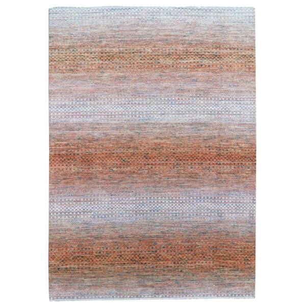 9'10"x13'10" Orange, Hand Knotted Modern Chiaroscuro Collection, Thick and Plush Pure Wool, Oriental Rug  - 79168