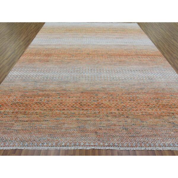 9'10"x13'10" Orange, Hand Knotted Modern Chiaroscuro Collection, Thick and Plush Pure Wool, Oriental Rug  - 79168 - Image 3