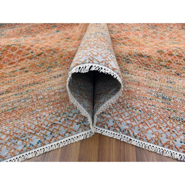 9'10"x13'10" Orange, Hand Knotted Modern Chiaroscuro Collection, Thick and Plush Pure Wool, Oriental Rug  - 79168 - Image 6