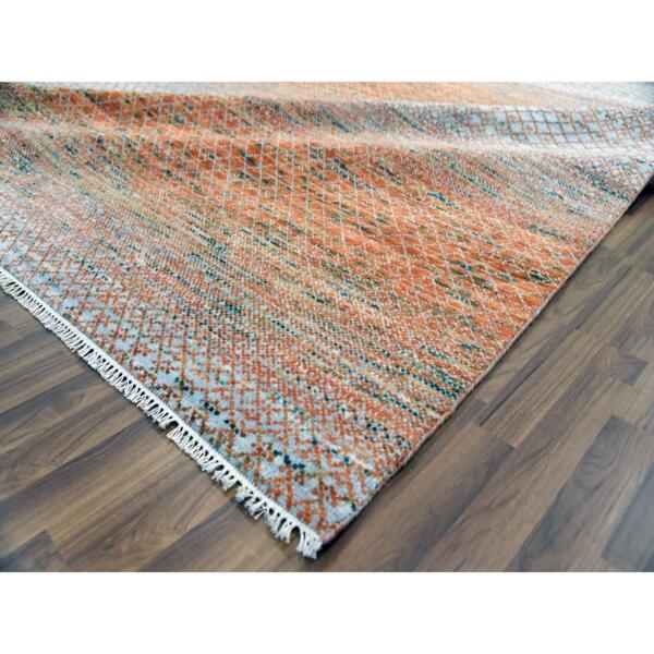 9'10"x13'10" Orange, Hand Knotted Modern Chiaroscuro Collection, Thick and Plush Pure Wool, Oriental Rug  - 79168 - Image 7