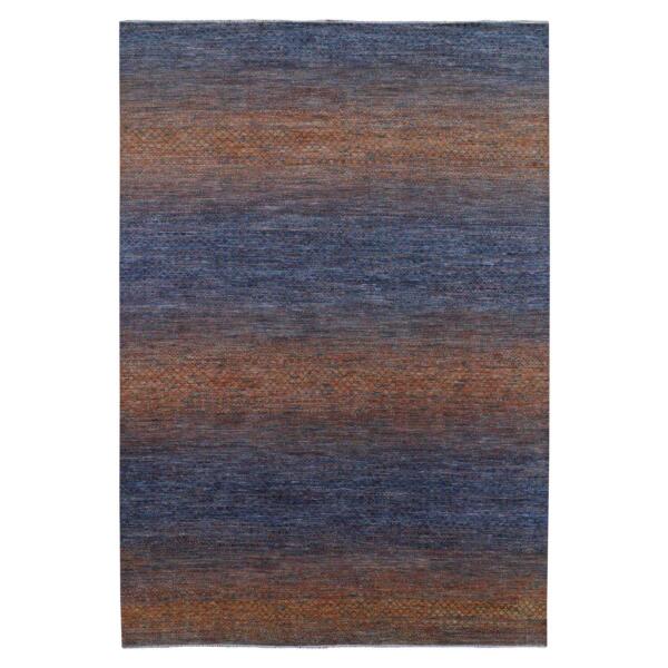 10'x14'5" Orange, Thick and Plush Pure Wool Hand Knotted, Modern Chiaroscuro Collection, Oriental Rug  - 79171