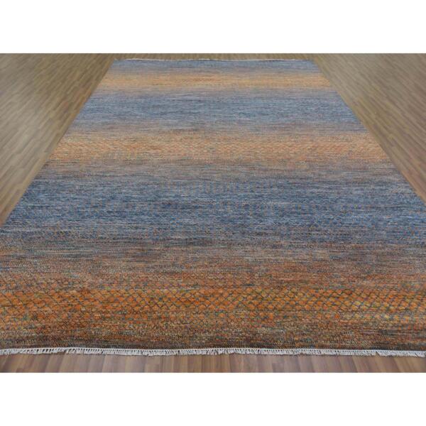 10'x14'5" Orange, Thick and Plush Pure Wool Hand Knotted, Modern Chiaroscuro Collection, Oriental Rug  - 79171 - Image 4