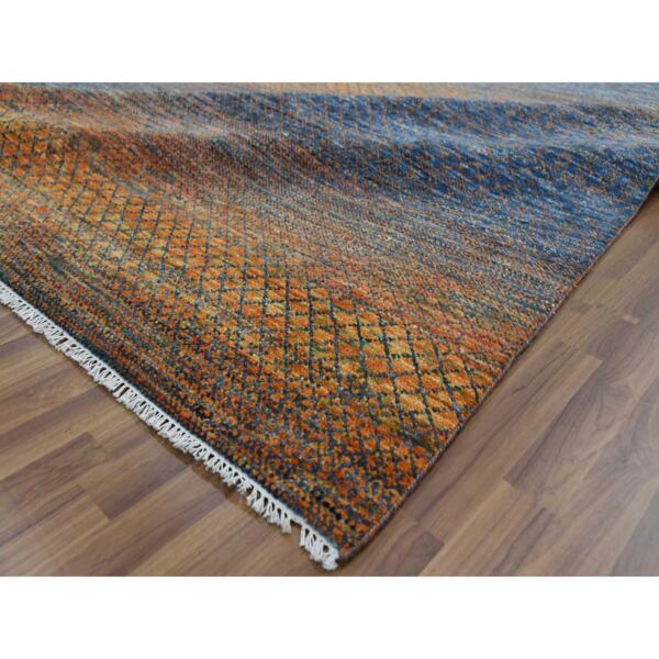 10'x14'5" Orange, Thick and Plush Pure Wool Hand Knotted, Modern Chiaroscuro Collection, Oriental Rug  - 79171 - Image 8