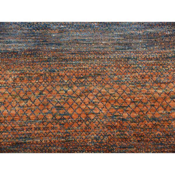 10'x14'5" Orange, Thick and Plush Pure Wool Hand Knotted, Modern Chiaroscuro Collection, Oriental Rug  - 79171 - Image 10