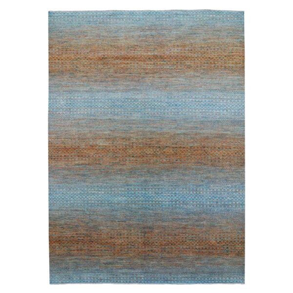 10'1"x14' Orange, Thick and Plush Pure Wool Hand Knotted, Modern Chiaroscuro Collection, Oriental Rug  - 79174