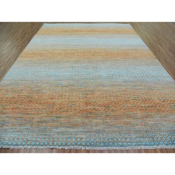 10'1"x14' Orange, Thick and Plush Pure Wool Hand Knotted, Modern Chiaroscuro Collection, Oriental Rug  - 79174 - Image 4