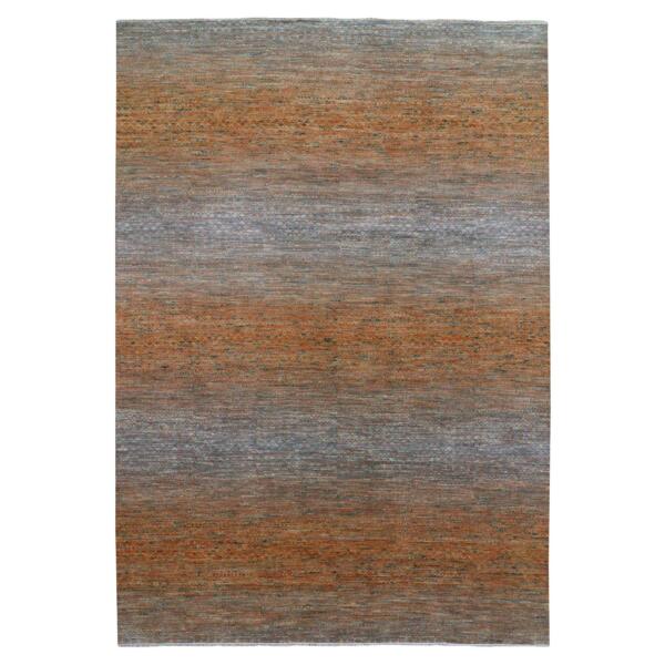 9'10"x14' Orange, Pure Wool Hand Knotted, Modern Chiaroscuro Collection Thick and Plush, Oriental Rug  - 79177