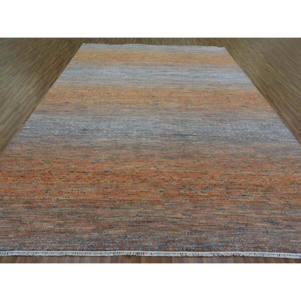 9'10"x14' Orange, Pure Wool Hand Knotted, Modern Chiaroscuro Collection Thick and Plush, Oriental Rug  - 79177 - Image 4