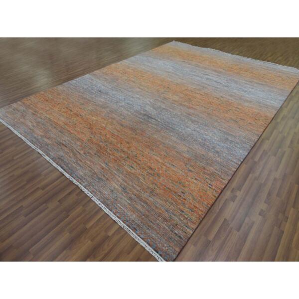 9'10"x14' Orange, Pure Wool Hand Knotted, Modern Chiaroscuro Collection Thick and Plush, Oriental Rug  - 79177 - Image 5