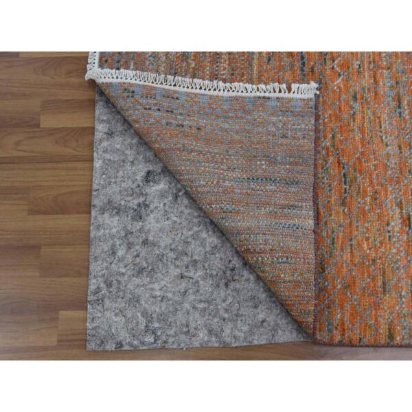 9'10"x14' Orange, Pure Wool Hand Knotted, Modern Chiaroscuro Collection Thick and Plush, Oriental Rug  - 79177 - Image 6