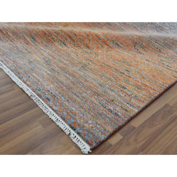 9'10"x14' Orange, Pure Wool Hand Knotted, Modern Chiaroscuro Collection Thick and Plush, Oriental Rug  - 79177 - Image 8