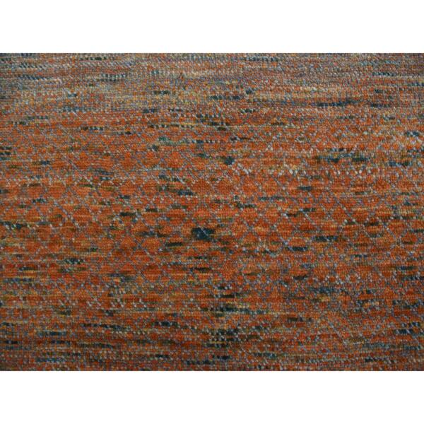 9'10"x14' Orange, Pure Wool Hand Knotted, Modern Chiaroscuro Collection Thick and Plush, Oriental Rug  - 79177 - Image 10