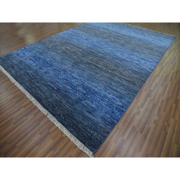 10'x14' Denim Blue, Modern Chiaroscuro Collection, Thick and Plush Pure Wool Hand Knotted, Oriental Rug  - 79179 - Image 5