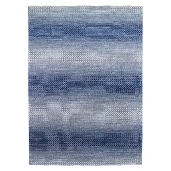 9'10"x13'7" Navy Blue, Thick and Plush Pure Wool Hand Knotted, Modern Chiaroscuro Collection, Oriental Rug  - 79182