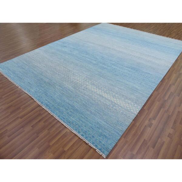 9'2"x12'3" Light Blue, Modern Chiaroscuro Collection, Thick and Plush Pure Wool Hand Knotted, Oriental Rug  - 79217 - Image 4