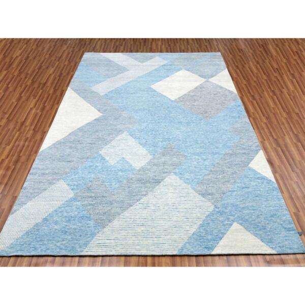 9'x12'1" Little Boy Blue, Geometric Art Deco Collection Soft Pile, Organic Wool Hand Knotted, Oriental Rug  - 79292 - Image 3