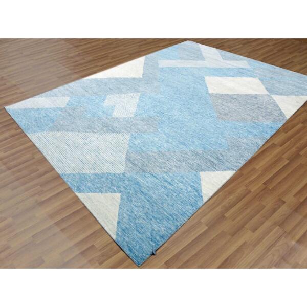 9'x12'1" Little Boy Blue, Geometric Art Deco Collection Soft Pile, Organic Wool Hand Knotted, Oriental Rug  - 79292 - Image 4