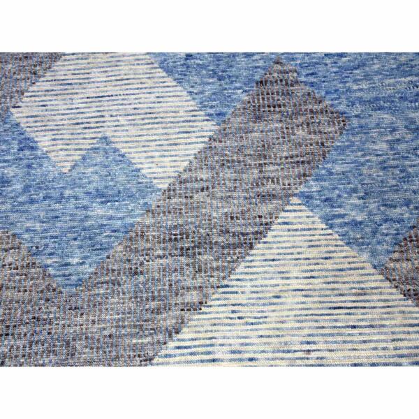 9'x12'1" Little Boy Blue, Geometric Art Deco Collection Soft Pile, Organic Wool Hand Knotted, Oriental Rug  - 79292 - Image 9