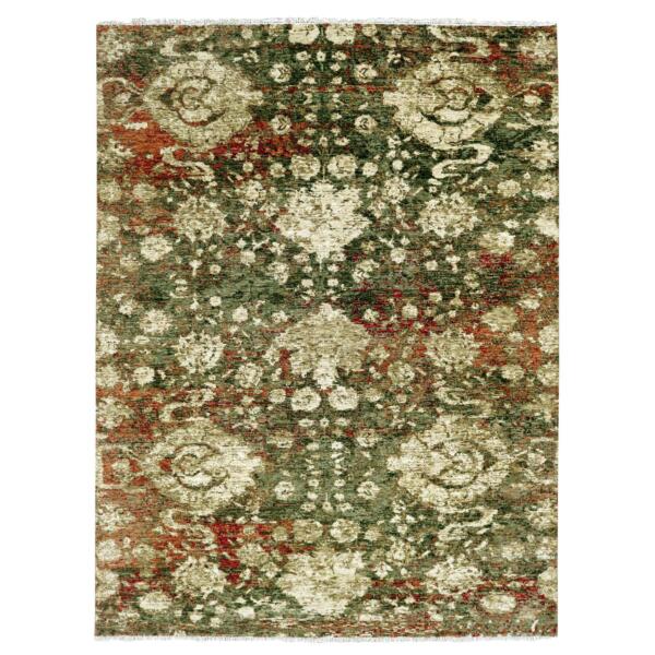 9'1"x11'10" Green with Pop of Red, Hand Knotted Mahal Design Open Field, Soft and Supple Pure Wool, Oriental Rug  - 79303