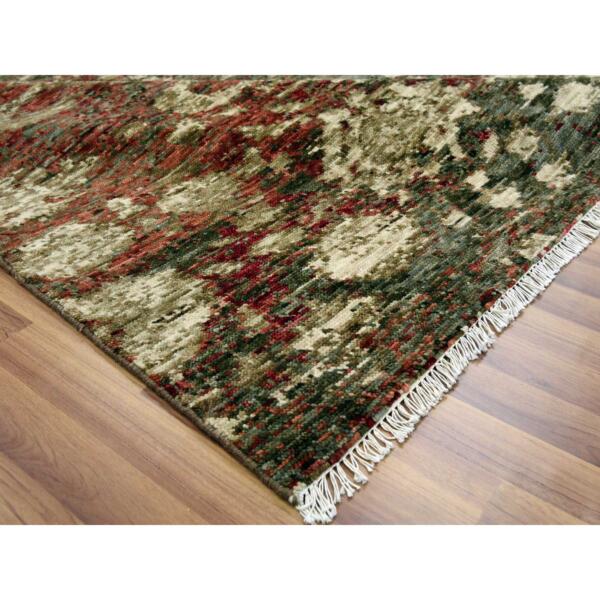 9'1"x11'10" Green with Pop of Red, Hand Knotted Mahal Design Open Field, Soft and Supple Pure Wool, Oriental Rug  - 79303 - Image 7