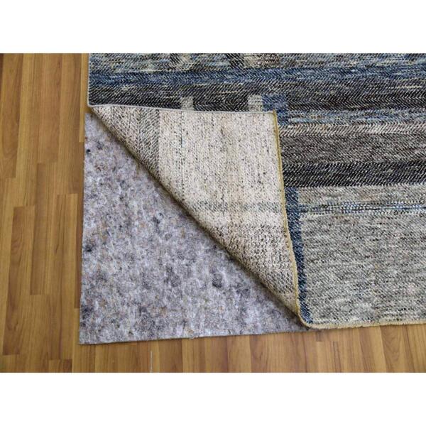 9'x12'1" Cloud Gray, Geometric Opened Up Plaid Design, 100% Wool Hand Knotted, Oriental Rug  - 79381 - Image 6