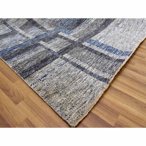 9'x12'1" Cloud Gray, Geometric Opened Up Plaid Design, 100% Wool Hand Knotted, Oriental Rug  - 79381 - Image 8