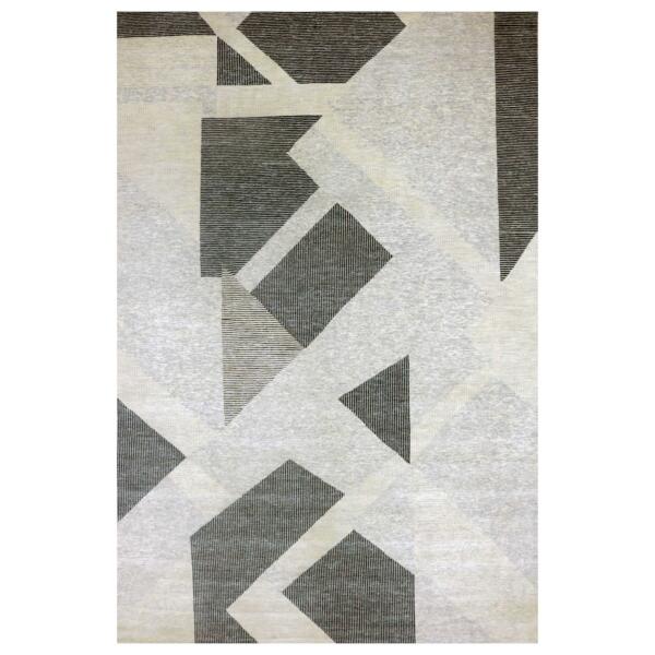 12'1"x18' Gainsboro Gray, Geometric Art Deco Collection Soft to the Touch, Extra Soft Wool Hand Knotted, Oversized Oriental Rug  - 79401