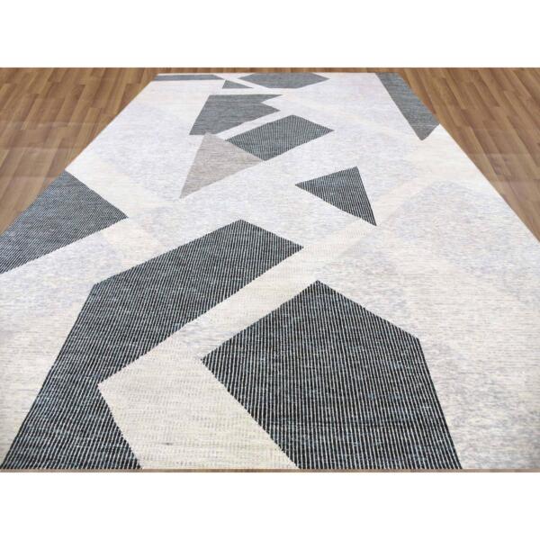 12'1"x18' Gainsboro Gray, Geometric Art Deco Collection Soft to the Touch, Extra Soft Wool Hand Knotted, Oversized Oriental Rug  - 79401 - Image 3