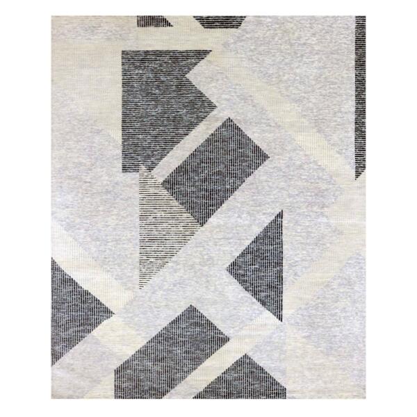 8'2"x10' Gainsboro Gray, Organic Wool Hand Knotted, Geometric Art Deco Collection Soft to the Touch, Oriental Rug  - 79403