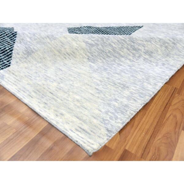 8'2"x10' Gainsboro Gray, Organic Wool Hand Knotted, Geometric Art Deco Collection Soft to the Touch, Oriental Rug  - 79403 - Image 8