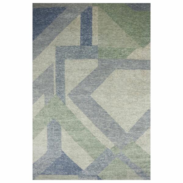 12'2"x18'3" Camouflage Green, Geometric Art Deco Collection, Natural Wool Hand Knotted, Oversized Oriental Rug  - 79414