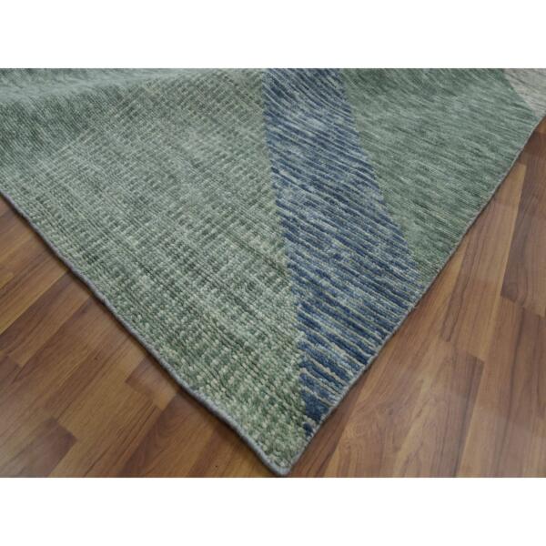 12'2"x18'3" Camouflage Green, Geometric Art Deco Collection, Natural Wool Hand Knotted, Oversized Oriental Rug  - 79414 - Image 7