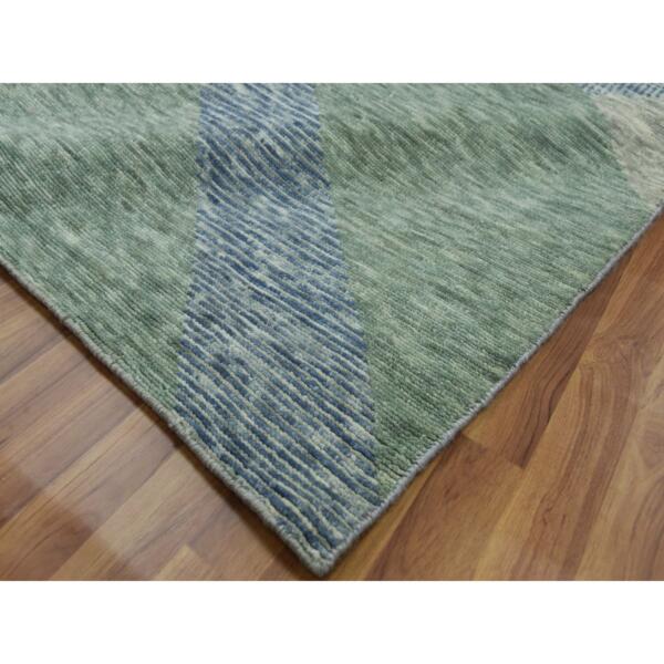 10'x14' Camouflage Green, 100% Wool Hand Knotted, Geometric Art Deco Collection, Oriental Rug  - 79416 - Image 7